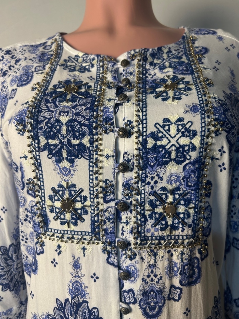 Athena Marie Women’s Dress Long-Waist 3/4Sleeve Embroidery Embellishment Size M - Picture 2 of 13